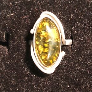 Green amber in sterling silver Size 6.5